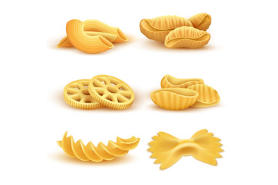 Realistic cooking pasta types isolated vector set