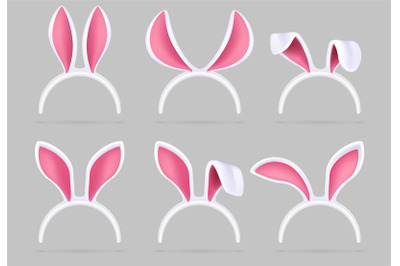 Bunny ears mask. Easter rabbit costume photo booth isolated vector set