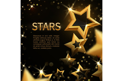 Shiny sparkling gold stars on black abstract holiday magic vector back