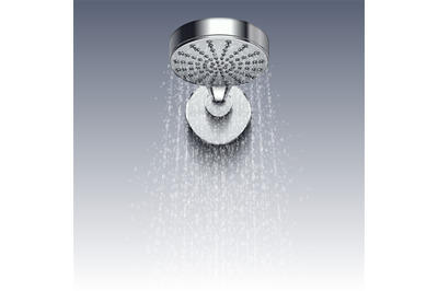 Shower metal head with trickles of water vector illustration isolated