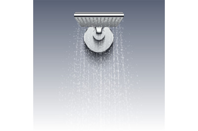Shower head with water drops realistic vector illustration