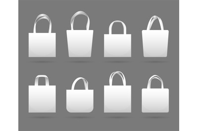 Blank white canvas fabric shopping bag vector templates