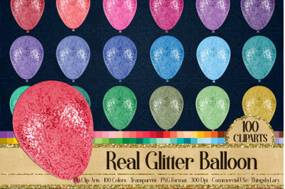 100 Real Glitter Balloons Party Baby Shower Digital Cliparts