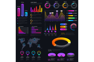Modern modern infographic vector template with statistics graphs and f