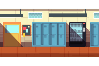 Nobody school corridor interior cartoon vector illustration