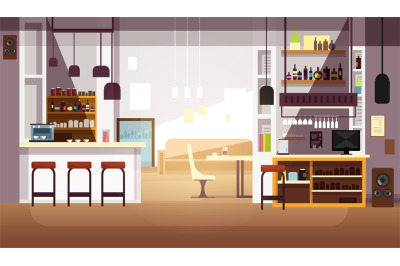 Modern empty bar or coffee shop vector flat interior