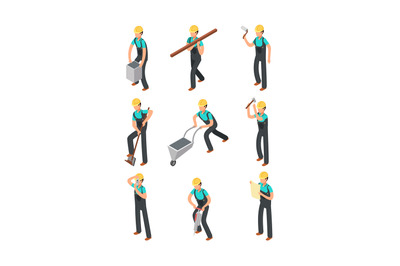 Builder workers, construction professionals isolated 3d people vector