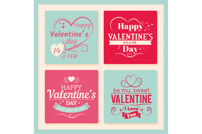 Colorful valentines day grunge cards template with typography sign and