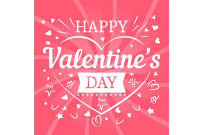 Valentines day pink postcard with hearts and typography sign