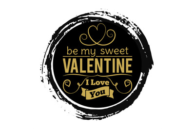 Sweet Valentines Day gold banner on black grunge backdrop - vintage lo