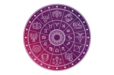 Bright and white astrology horoscope circle with zodiac signs