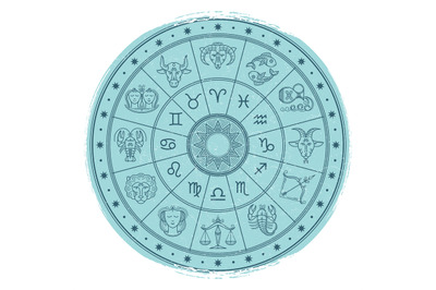 Grunge horoscope signs in astrology circle