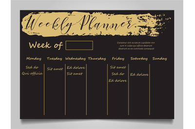 Black and gold weekly planner template