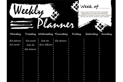 Black and white weekly planner template