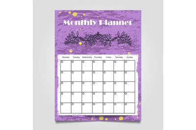 Colorful grunge monthly planner template design