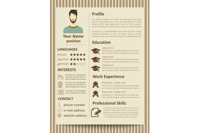 Modern flat male resume tempate with design elements
