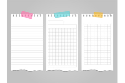 Ripped lined notebook pages templates for notes or memo