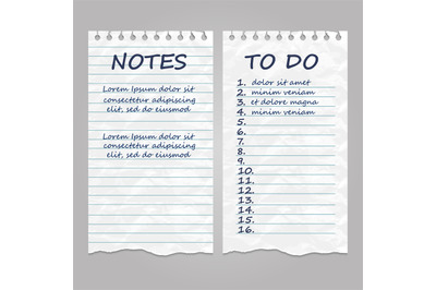 Ripped vintage paper pages for notes and to do list