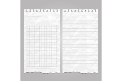 Wrinkled ripped lined page templates for notes or memo
