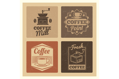 Coffee shop market or cafe or restaurant vintage banners labels set