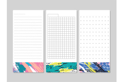 Decorative lined pages for notes schedule lists with bright grunge ele