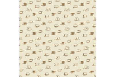 Flat coffee cup and mug seamless pattern for cafe, shop