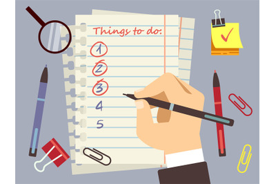 Flat to do list page and stationery vector
