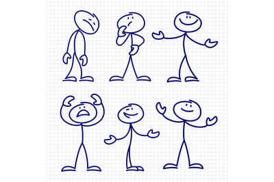 Simple hand drawn stick figures set vector