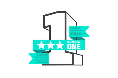 3D number one with ribbon banner vector design