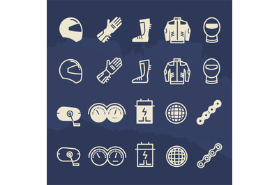 Line and outline auto parts and motorbike accessorises icons