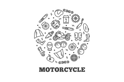 Line icons moto parts motorcycle