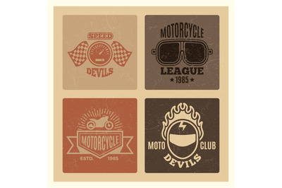 Vintage grunge motor club and motorcycle league labels design