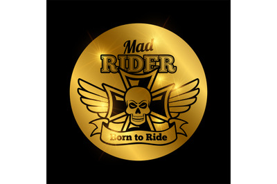 Skull motorbike rider emblem