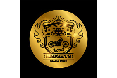 Motorbike club golden vector emblem with motorcycle