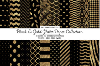 Black and Gold Glitter Digital Papers