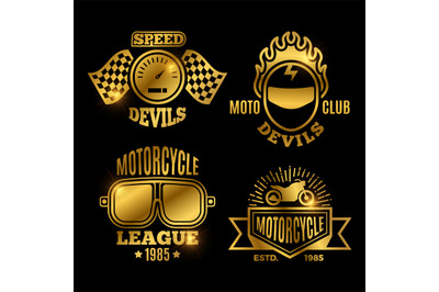 Golden motorbike and motorcycle sport labels vector