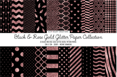 Black and Rosegold Glitter Digital Papers
