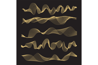 Abstract waves vector set on black background