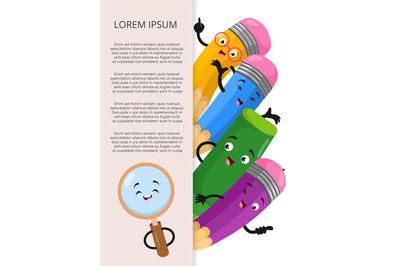 Banner template with cartoon stationery elements