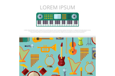 Flat musical instrumets banner template