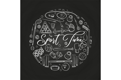 Hand drawn sports things vector on blackboard