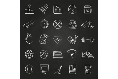 Healthy lifestyle line icons on chalkboard