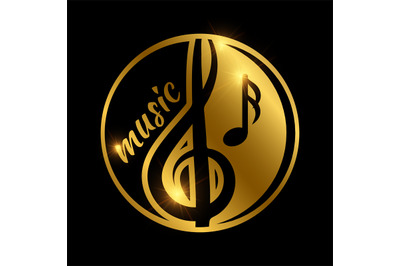 Luxury music logo design - golden shiny musical emblem
