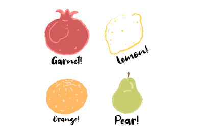 A set of logos with fruit