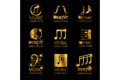 Shiny golden music vector logos set