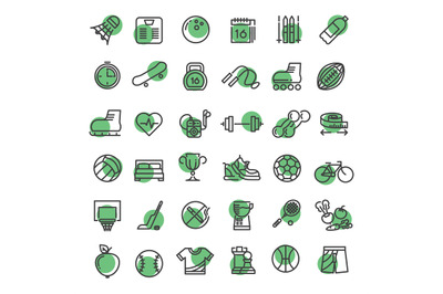 Sports and fitness outline symbols sports equipment thin line vector i