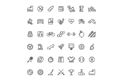 Sports fitness outline symbols. Sports equipment thin line vector icon