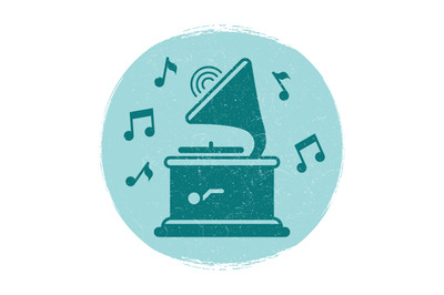 Vintage gramophone music notes emblem