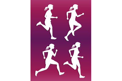 White female running silhouette vector set