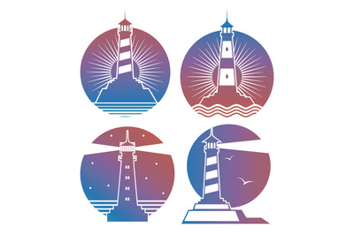 Modern bright lighthouses emblems or logos